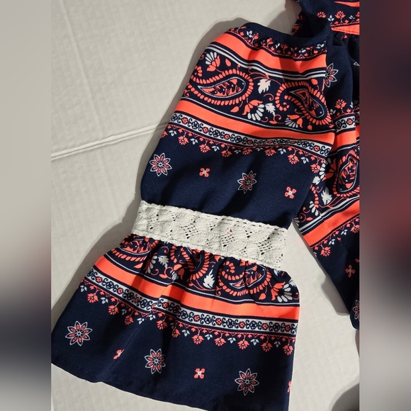 My Michelle Girls Blue Floral/Paisley Romper Size Medium - Picture 3 of 8